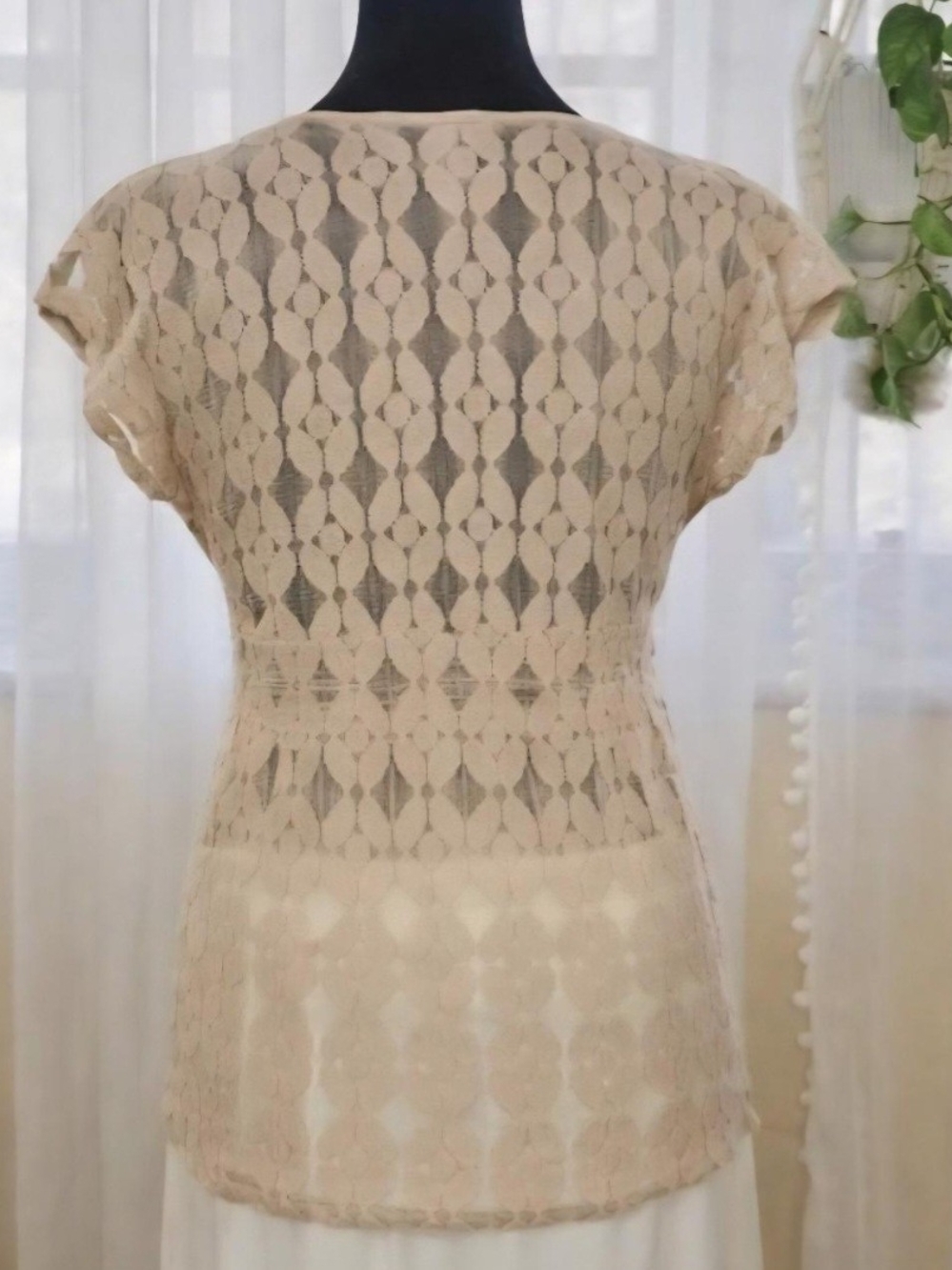 Cream Lace Peplum Lace Top | Romanitic Boho Cottagecore Cap Sleeve Blouse - Picture 4 of 5